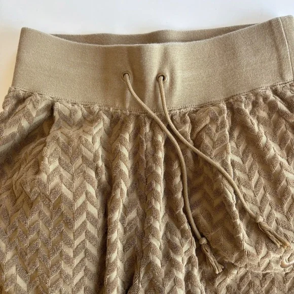 Nike Womens Small Textured Chevron Terry Joggers Tan Khaki High Rise Comfort - Picture 6 of 8